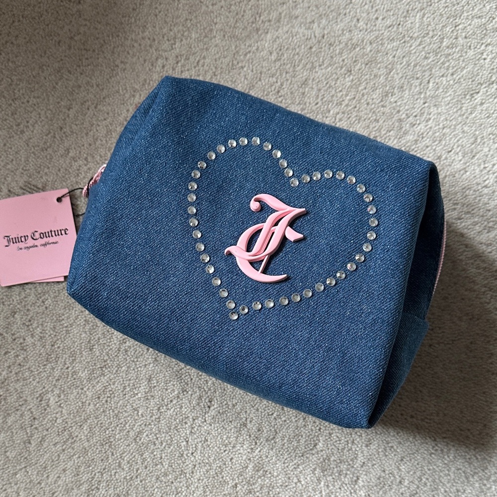 Juicy Couture Denim Blue Cosmetic Bag with Pink Heart